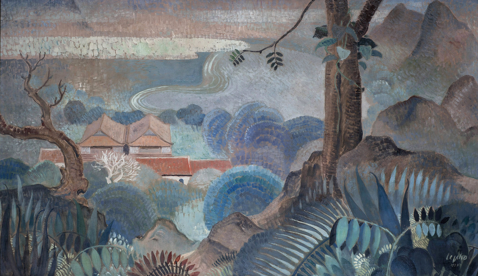 oil painting Nhin tu dinh doi Le Pho View from the Hilltop