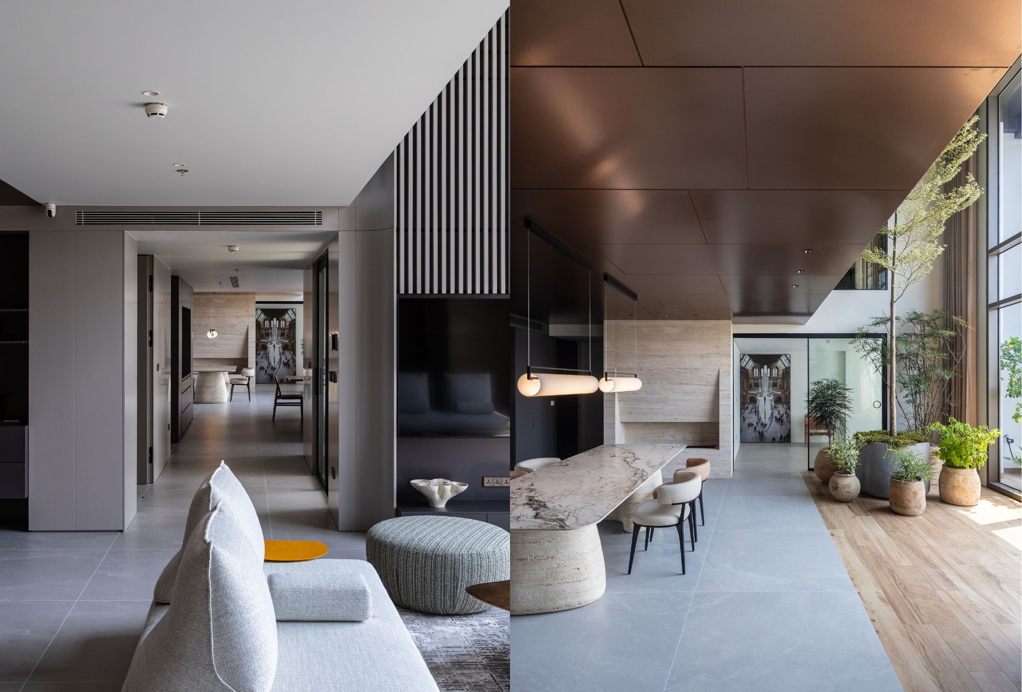 khai son duo penthouse hanh lang phong khach nha bep noi that